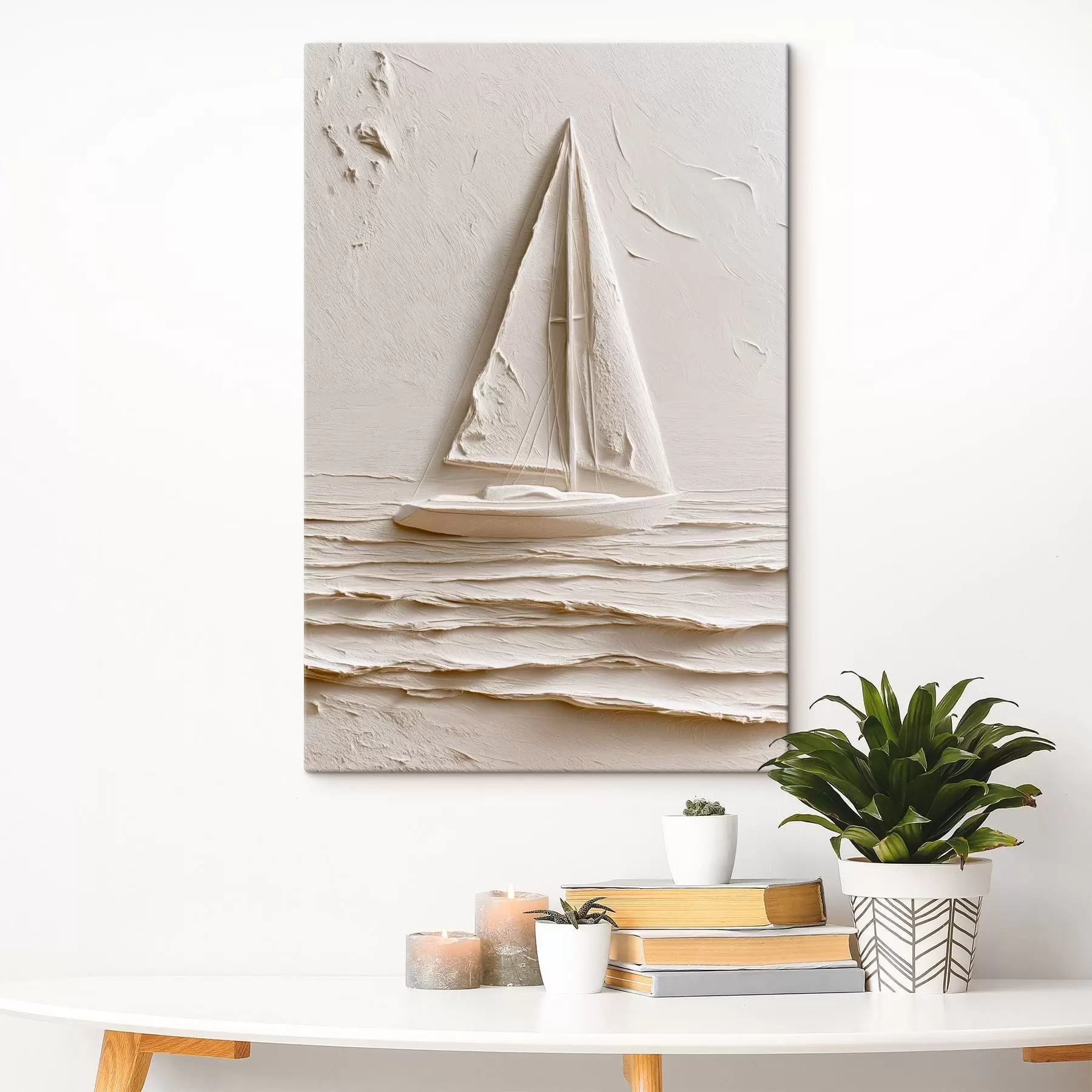 Tableau Voilier sur des vagues calmes avec un effet de relief s49964
