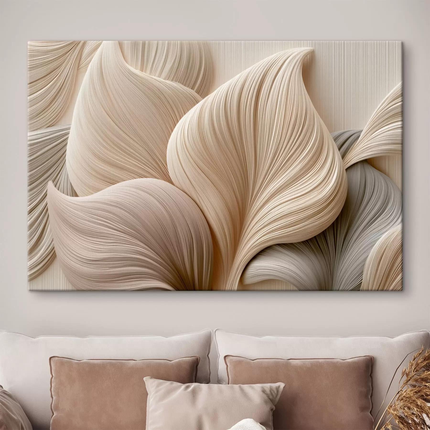 Tableau Des feuilles aux lignes fluides et à l'effet de relief s49970