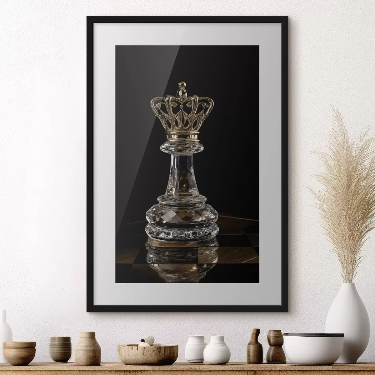 Poster Reine d'échecs en verre sur fond sombre f49946