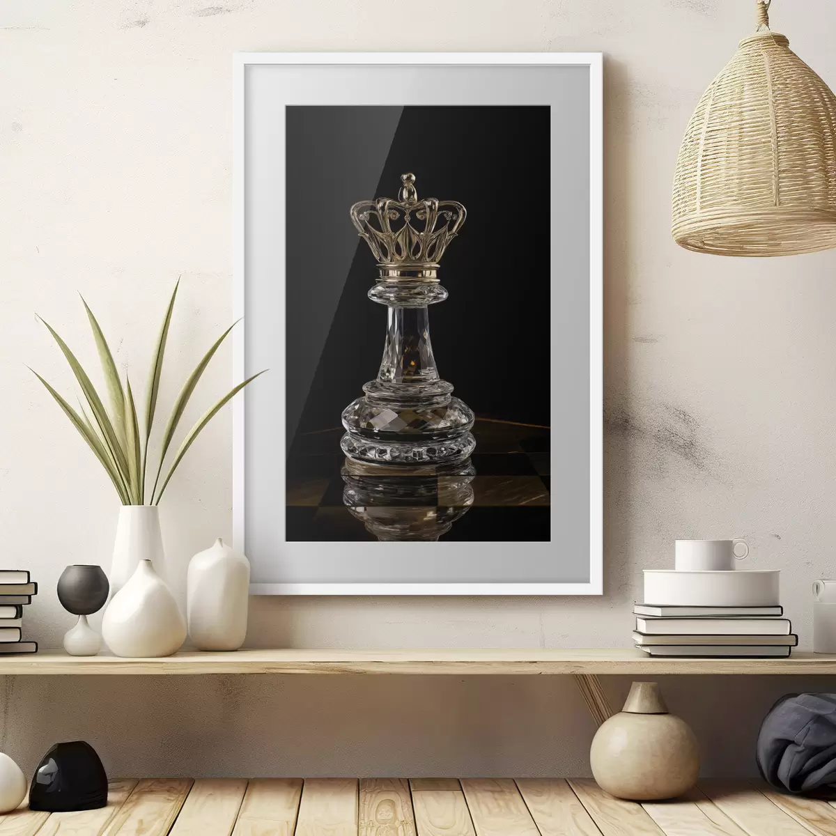 Poster Reine d'échecs en verre sur fond sombre f49946