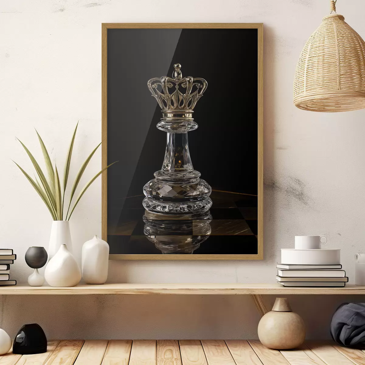 Poster Reine d'échecs en verre sur fond sombre f49946