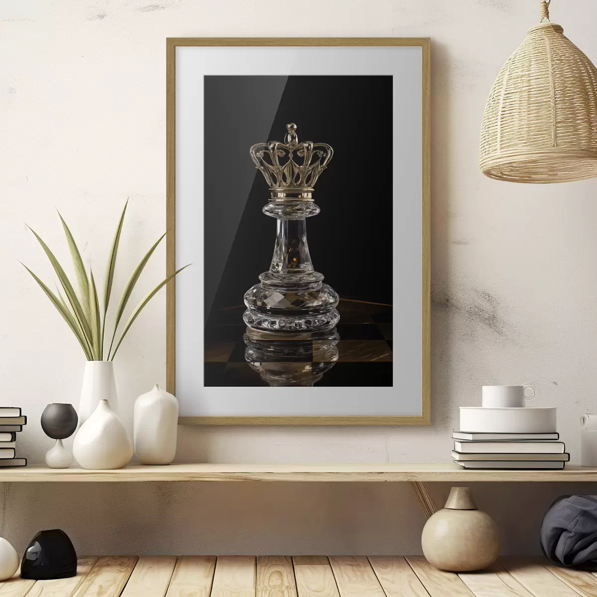 Poster Reine d'échecs en verre sur fond sombre f49946