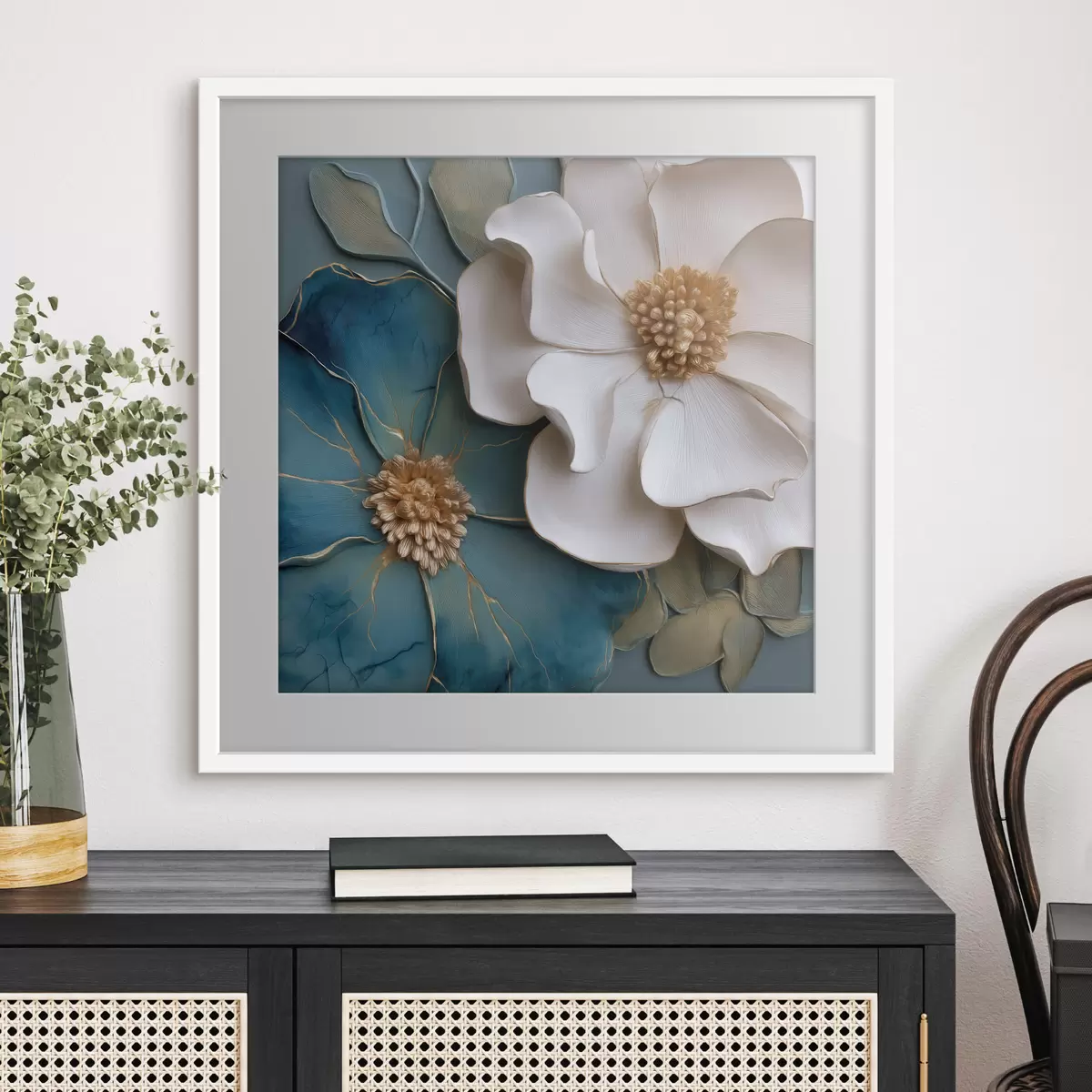 Poster Fleurs volumineuses dans des tons bleus et clairs f49947