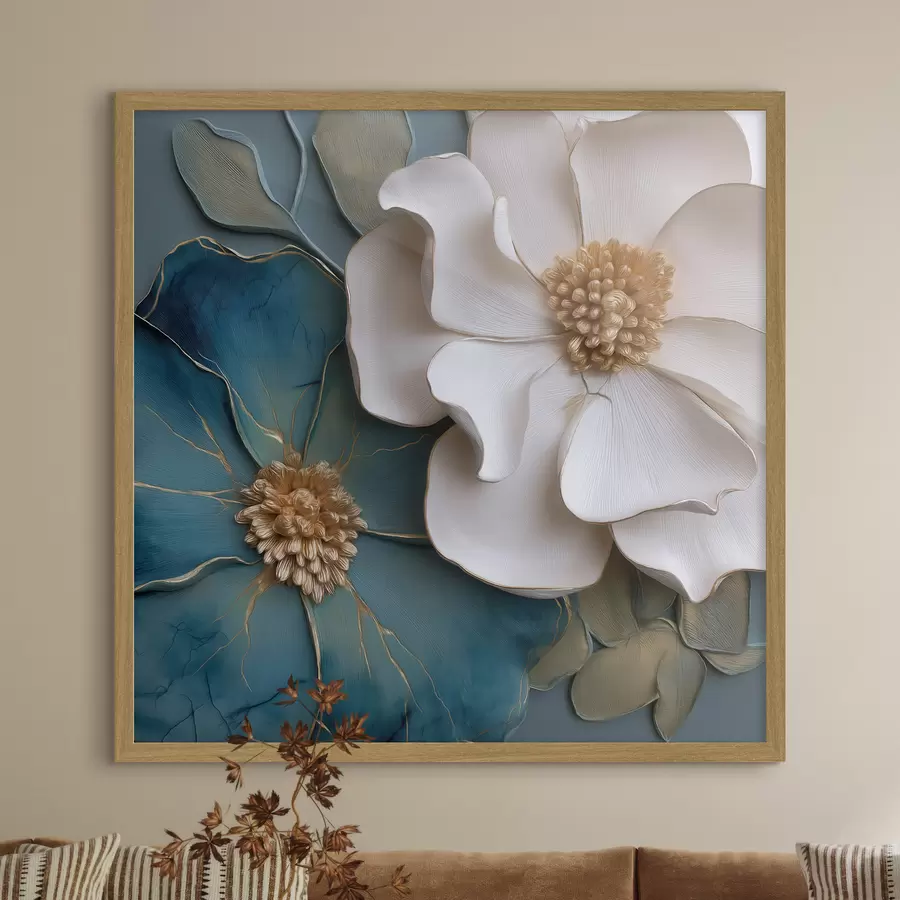 Papier peint Fleurs volumineuses dans des tons bleus et clairs f49947