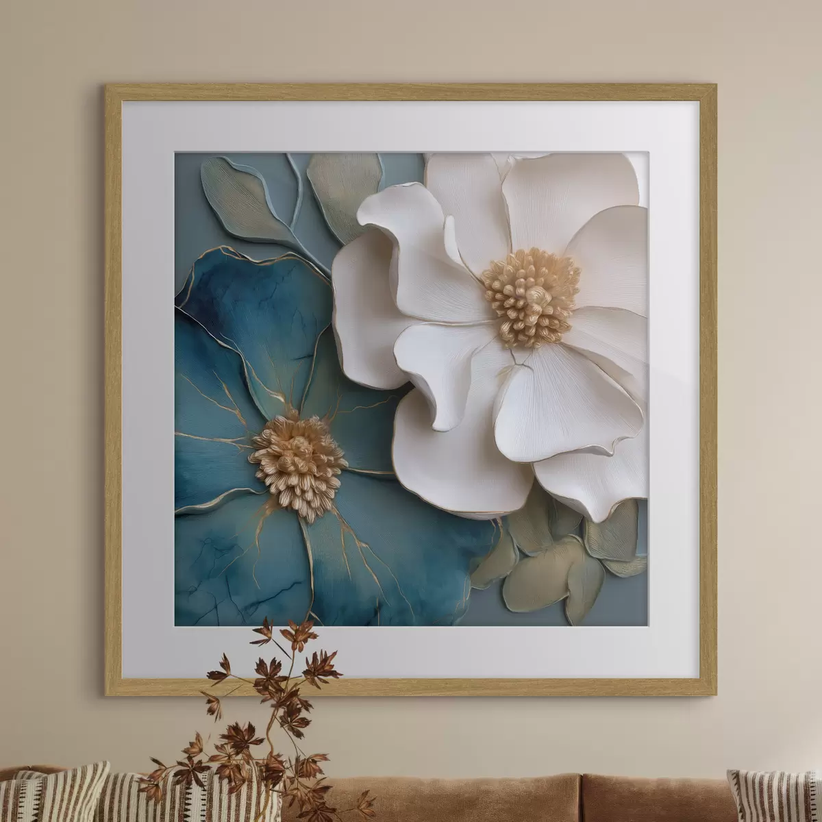 Poster Fleurs volumineuses dans des tons bleus et clairs f49947