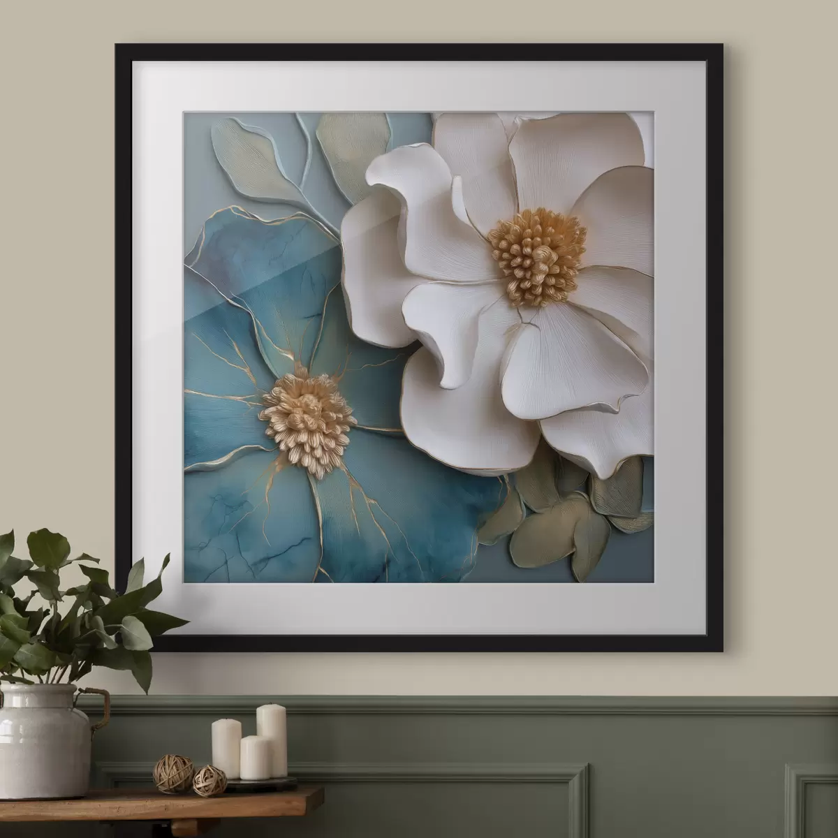 Poster Fleurs volumineuses dans des tons bleus et clairs f49947