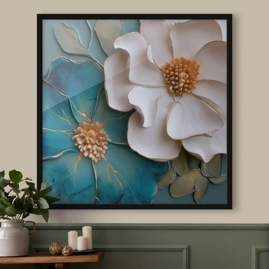 Papier peint Fleurs volumineuses dans des tons bleus et clairs f49947