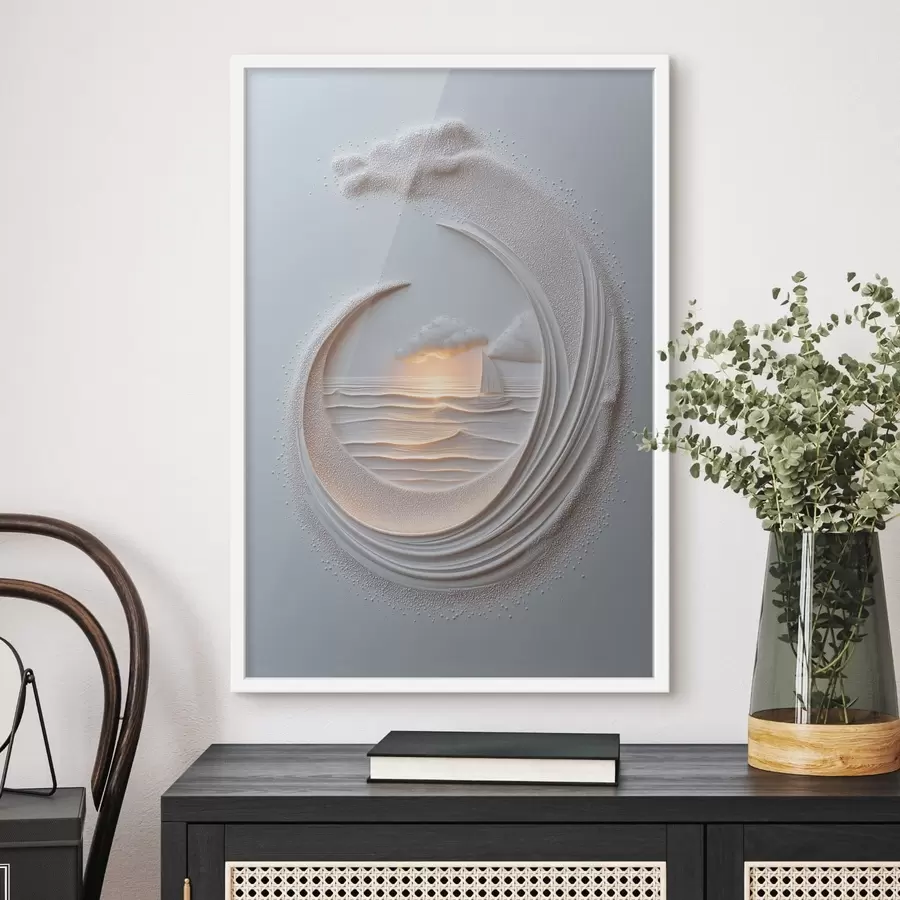 Papier peint Paysage marin avec un voilier et un effet de relief f49950