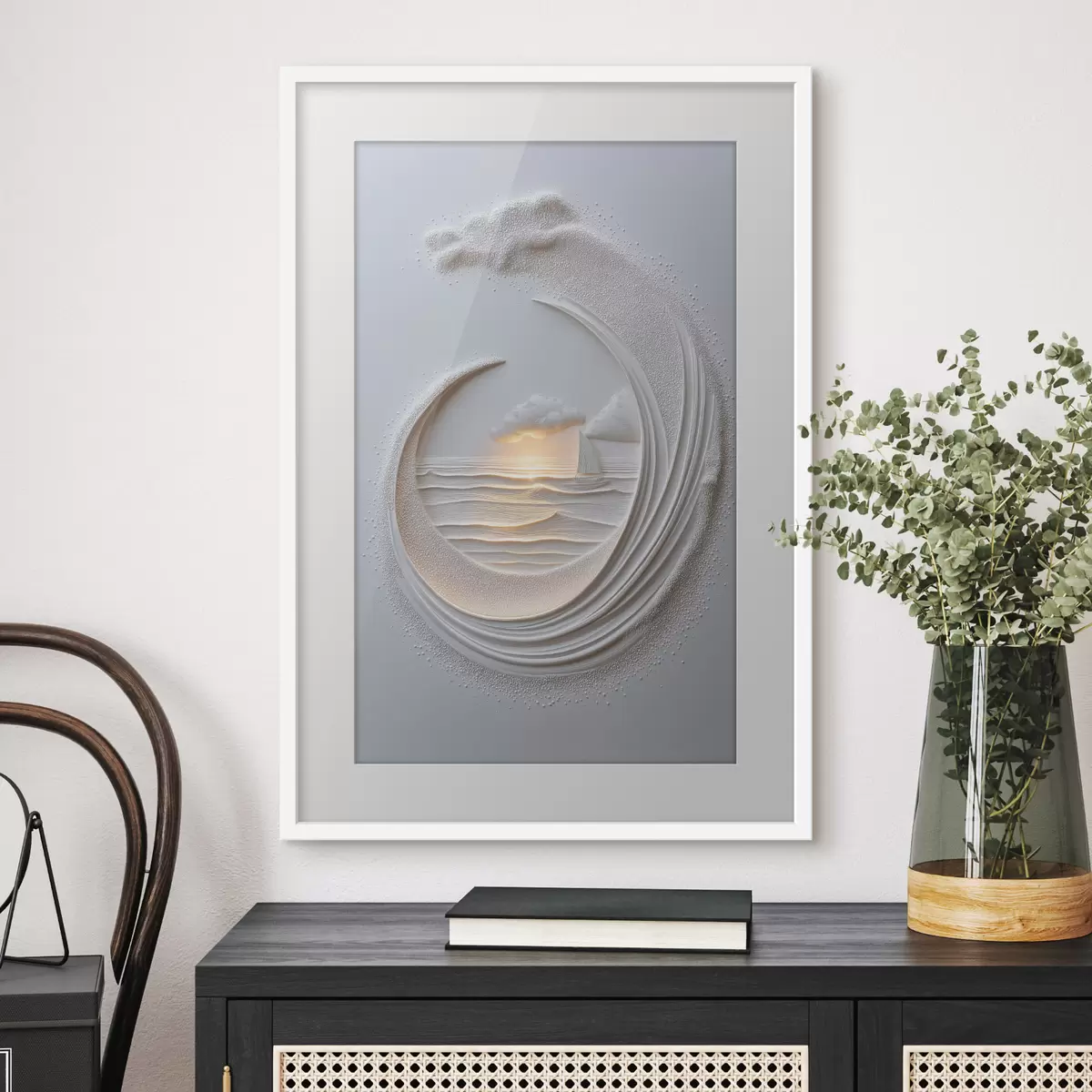 Poster Paysage marin avec un voilier et un effet de relief f49950