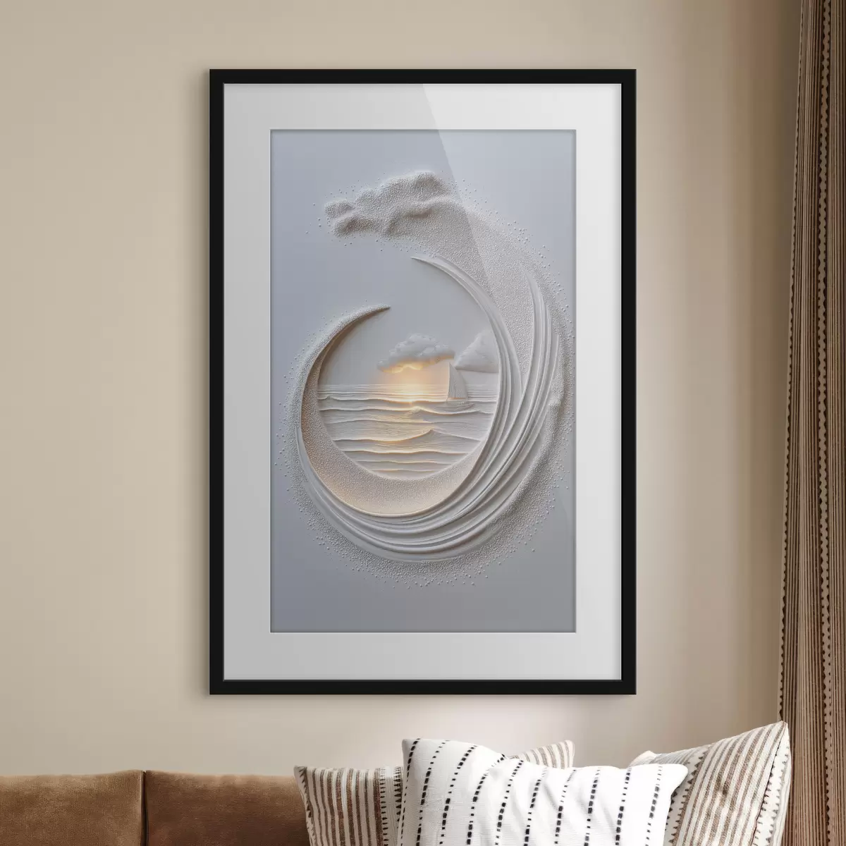 Poster Paysage marin avec un voilier et un effet de relief f49950