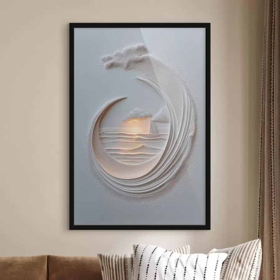 Papier peint Paysage marin avec un voilier et un effet de relief f49950