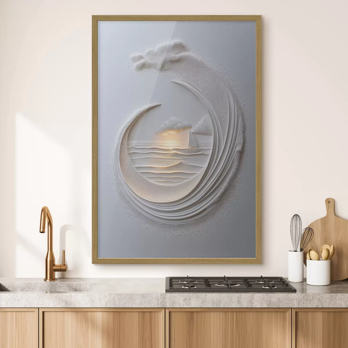 Poster Paysage marin avec un voilier et un effet de relief f49950