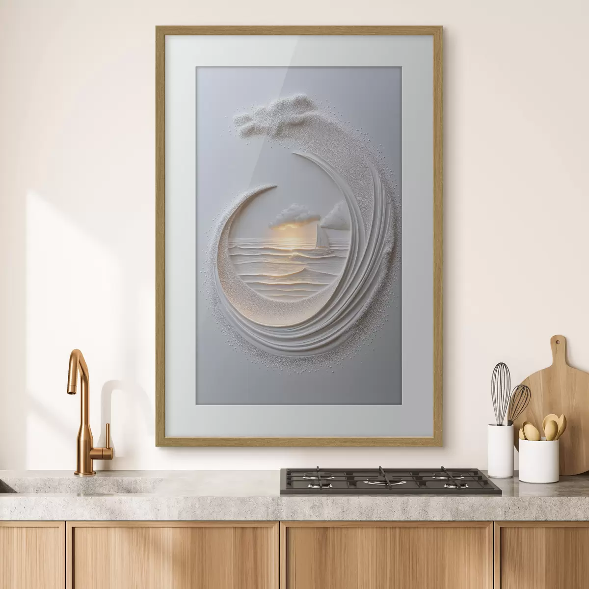 Poster Paysage marin avec un voilier et un effet de relief f49950