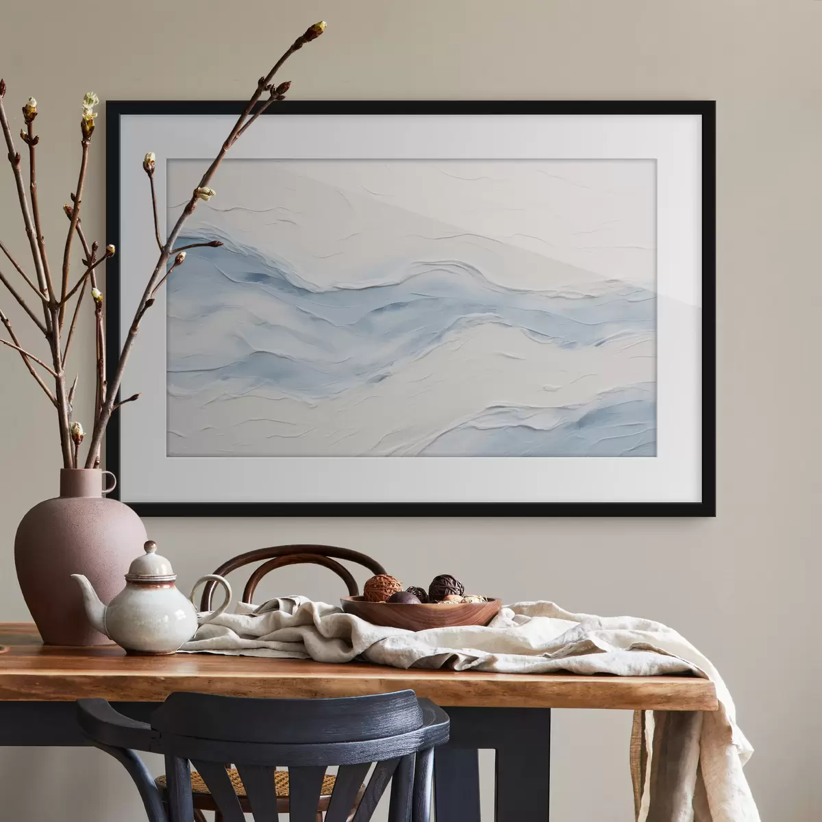 Poster Vagues abstraites dans des tons bleu clair f49954