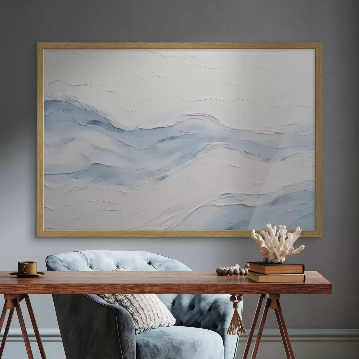 Poster Vagues abstraites dans des tons bleu clair f49954