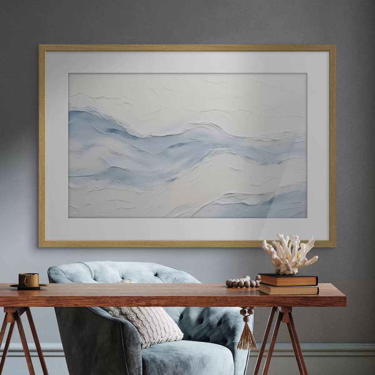 Poster Vagues abstraites dans des tons bleu clair f49954