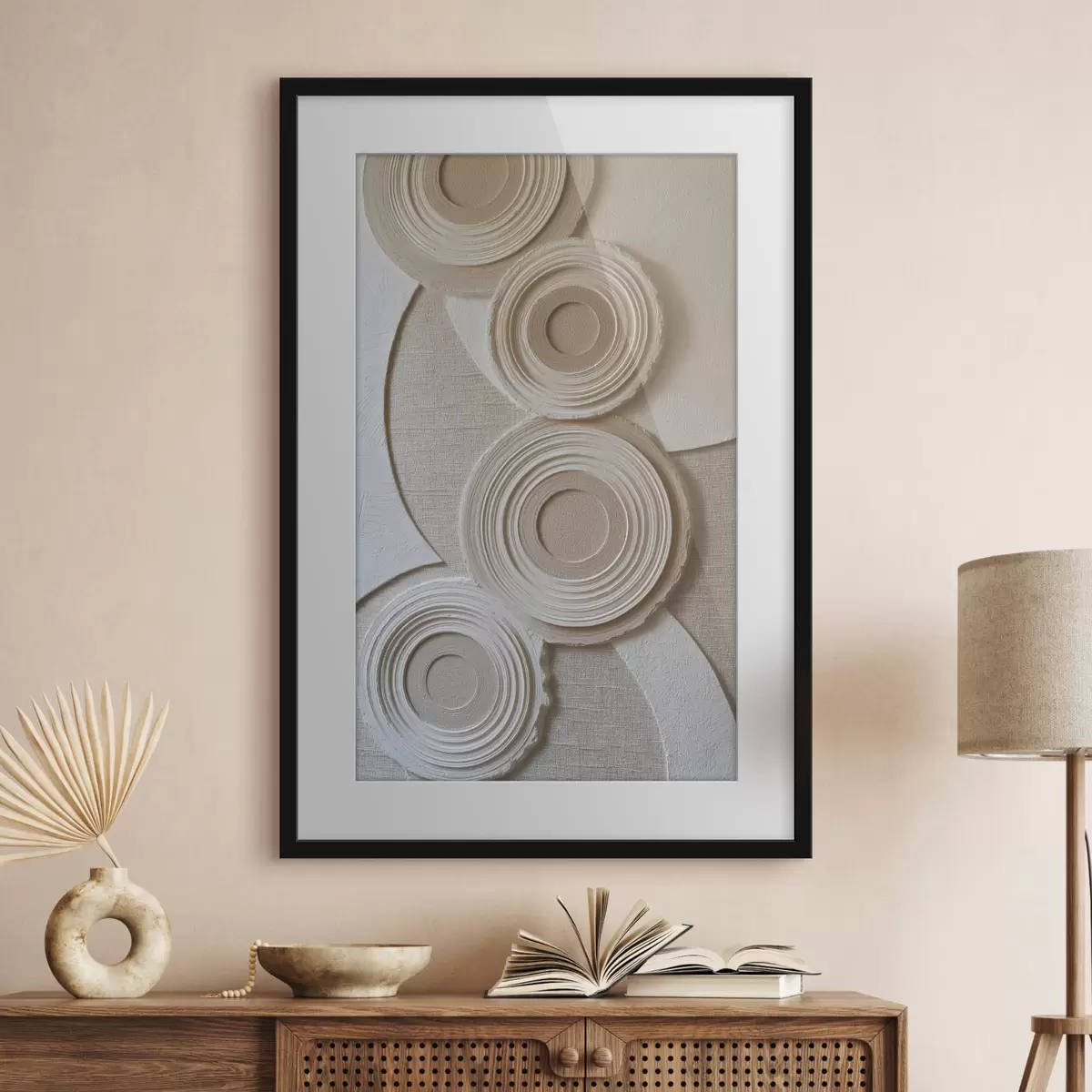 Poster Composition abstraite avec des cercles et un effet de relief f49955