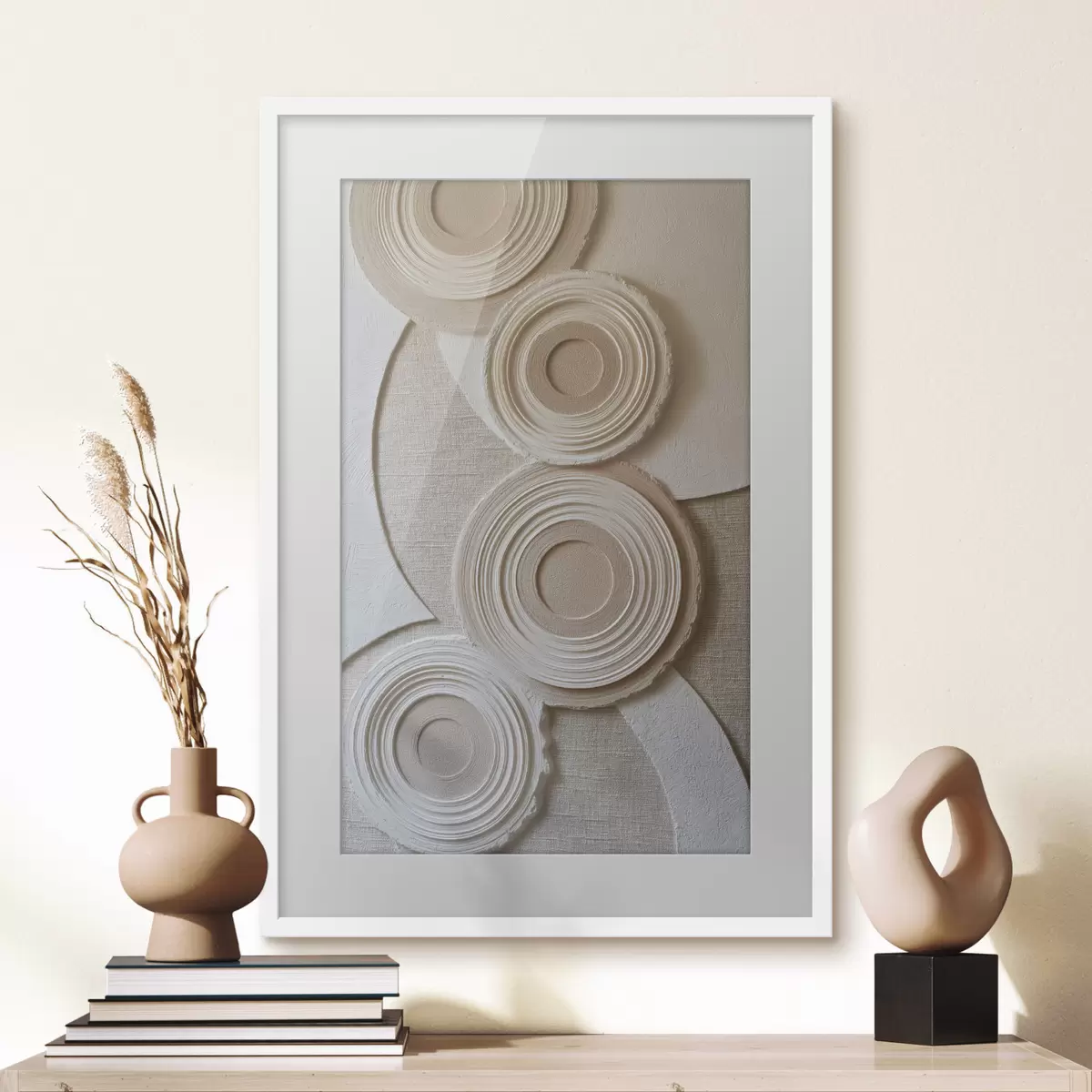 Poster Composition abstraite avec des cercles et un effet de relief f49955