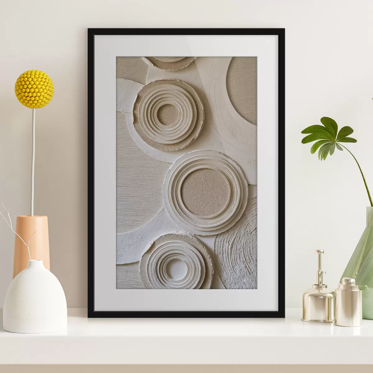 Poster Composition géométrique avec des cercles et un effet de relief f49956