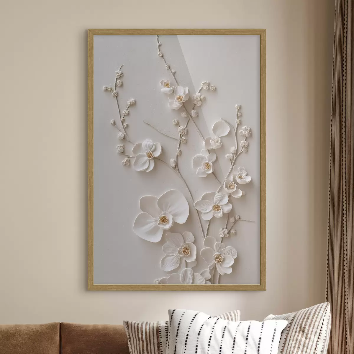 Poster De volumineuses fleurs blanches sur des branches délicates f49957