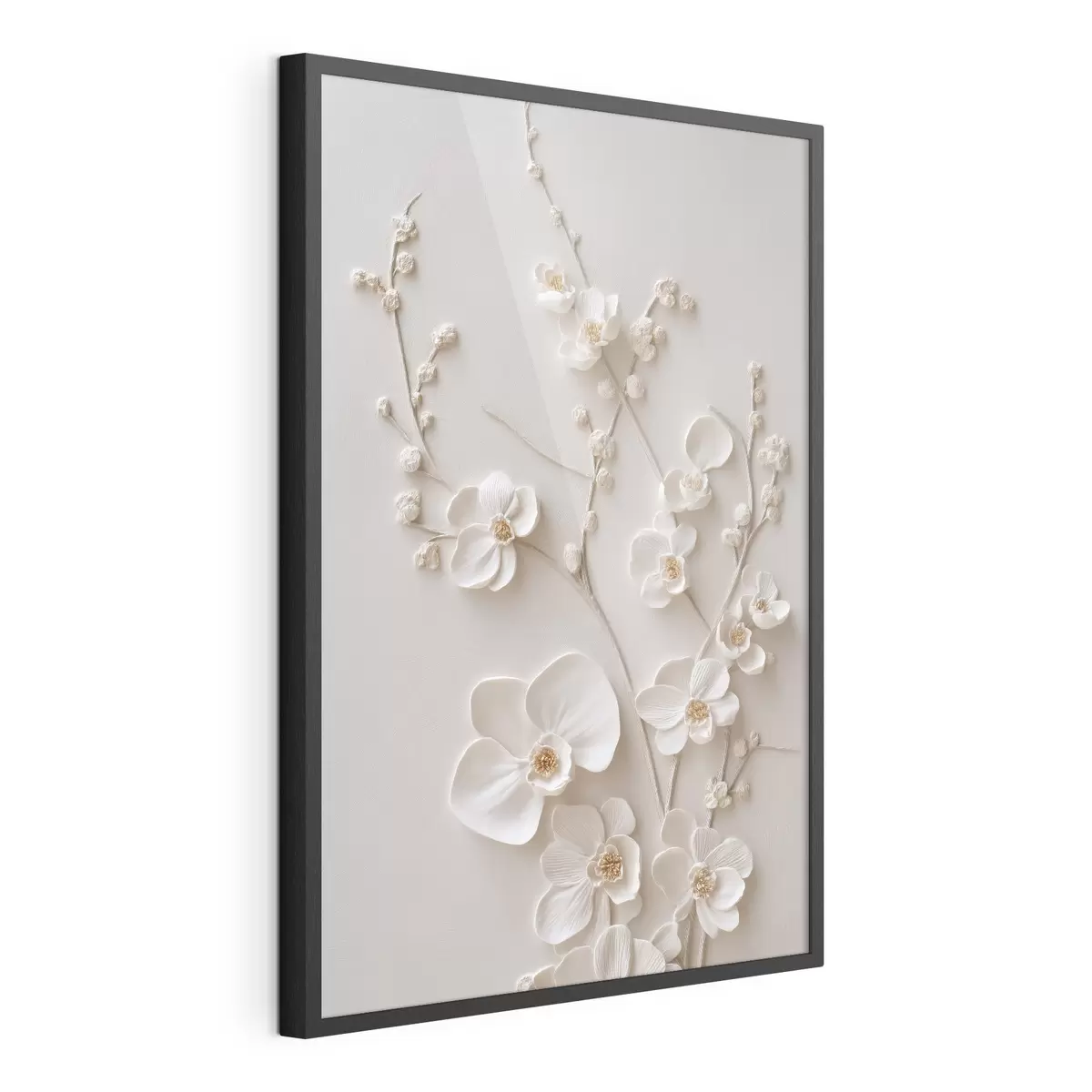 Poster De volumineuses fleurs blanches sur des branches délicates f49957