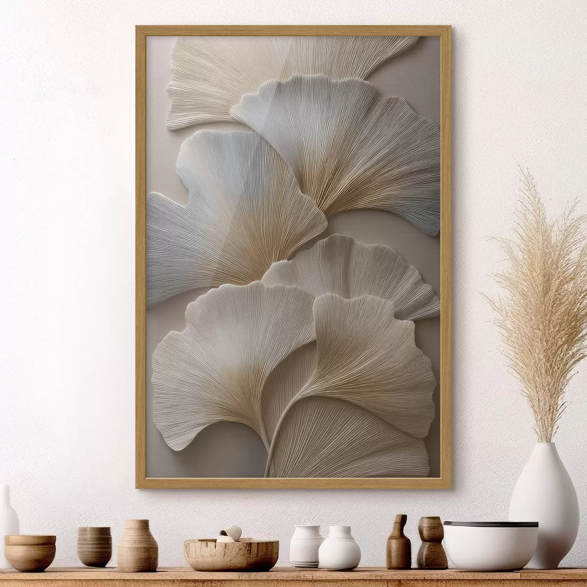 Poster Feuilles aux teintes naturelles avec un effet de relief f49958