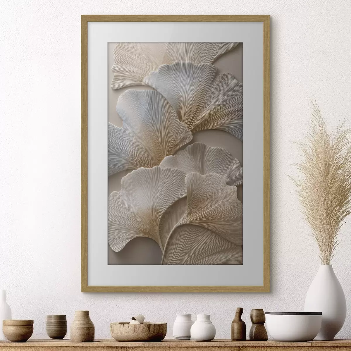 Poster Feuilles aux teintes naturelles avec un effet de relief f49958
