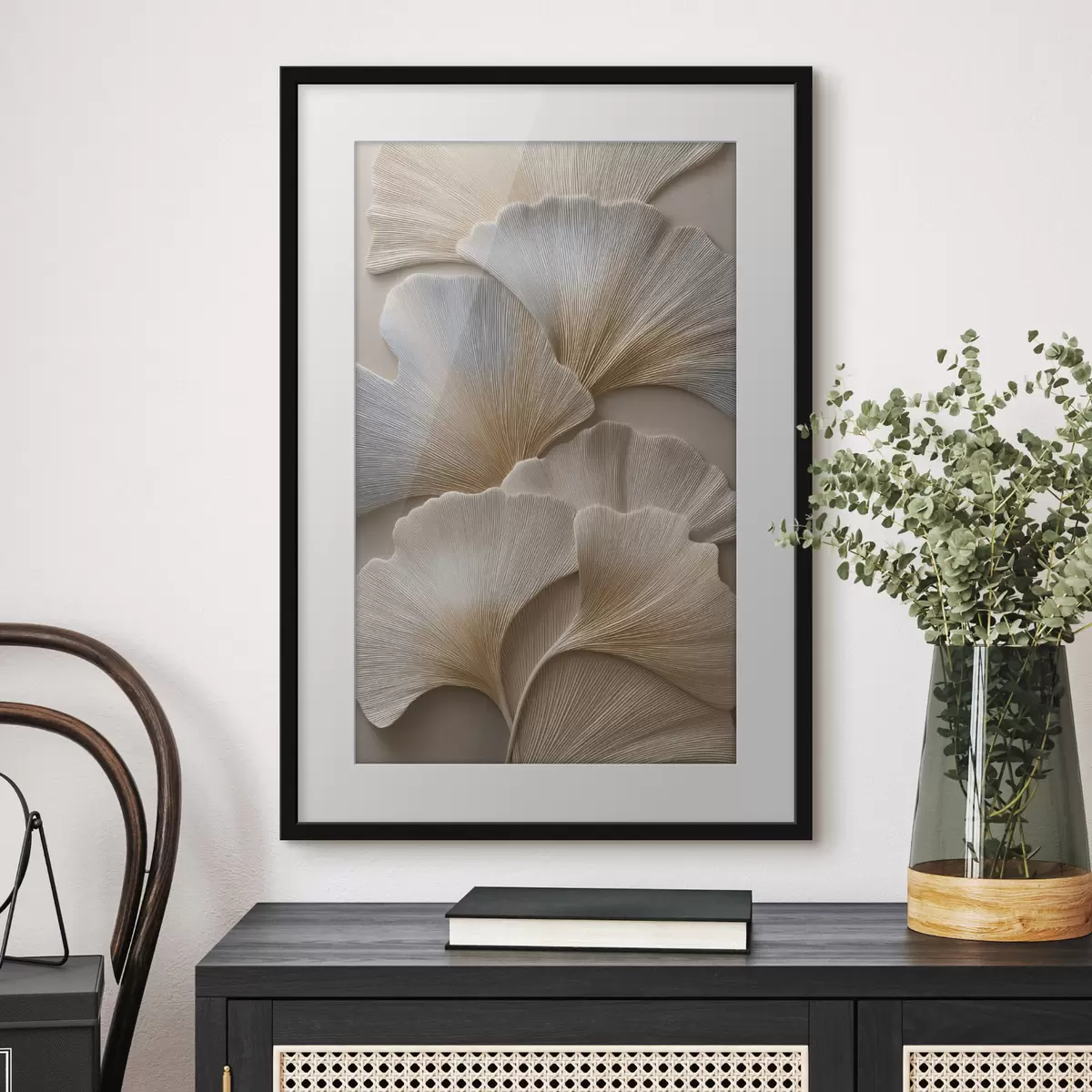 Poster Feuilles aux teintes naturelles avec un effet de relief f49958
