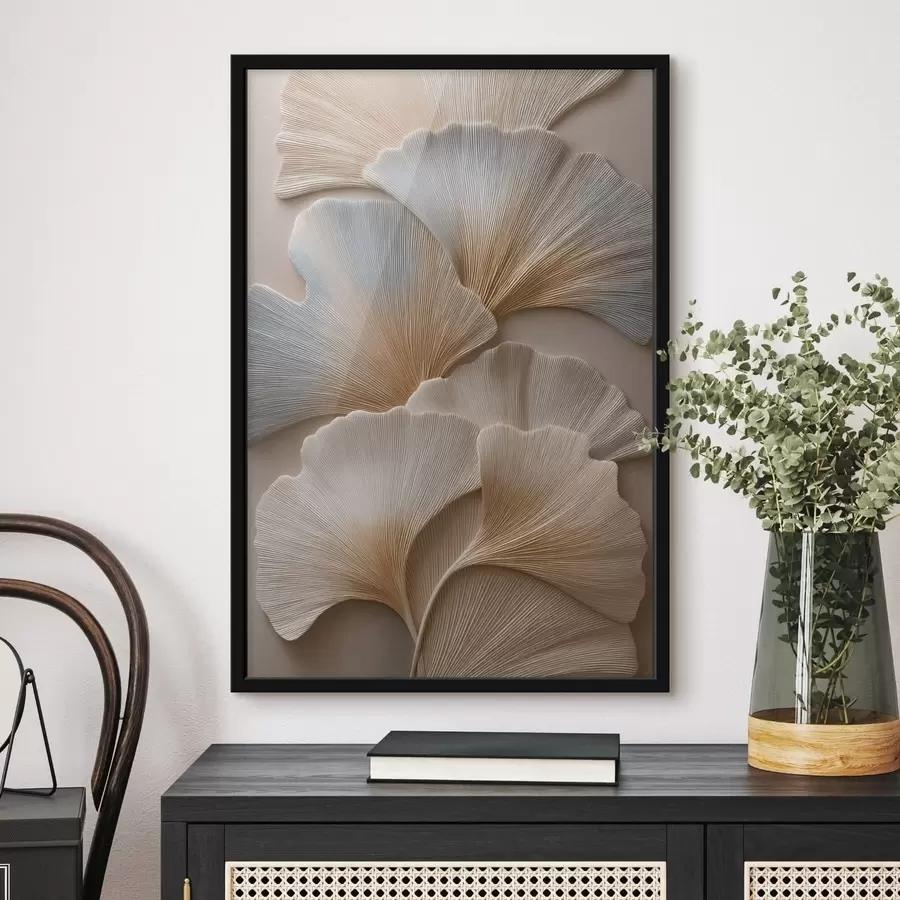 Papier peint Feuilles aux teintes naturelles avec un effet de relief f49958