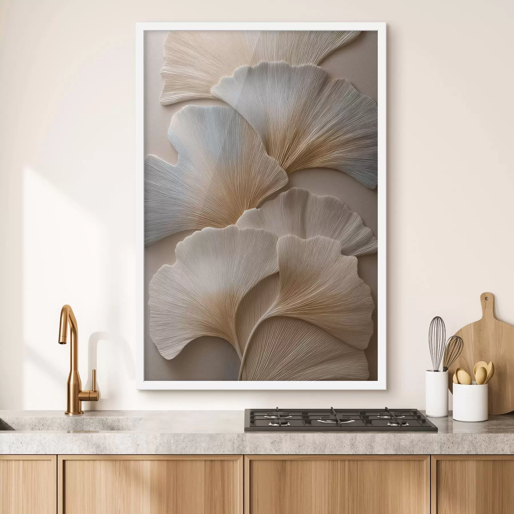 Papier peint Feuilles aux teintes naturelles avec un effet de relief f49958