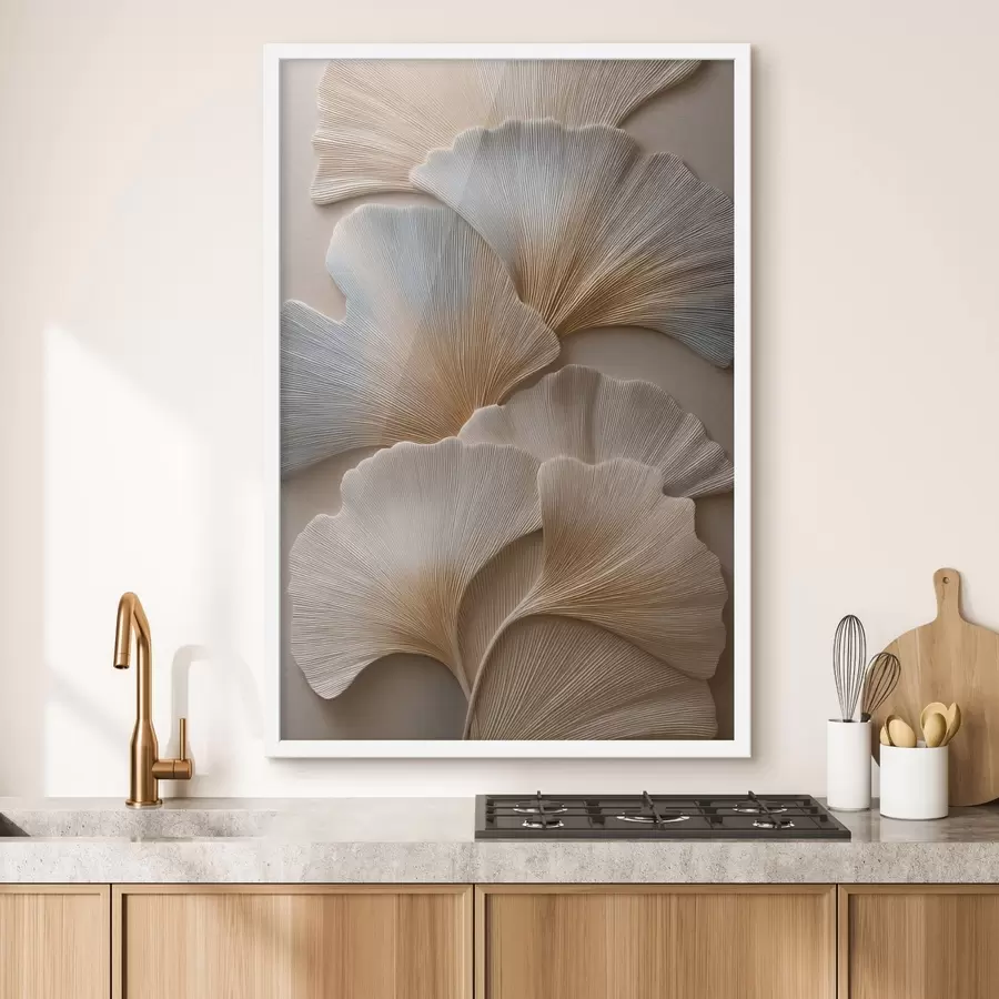 Papier peint Feuilles aux teintes naturelles avec un effet de relief f49958