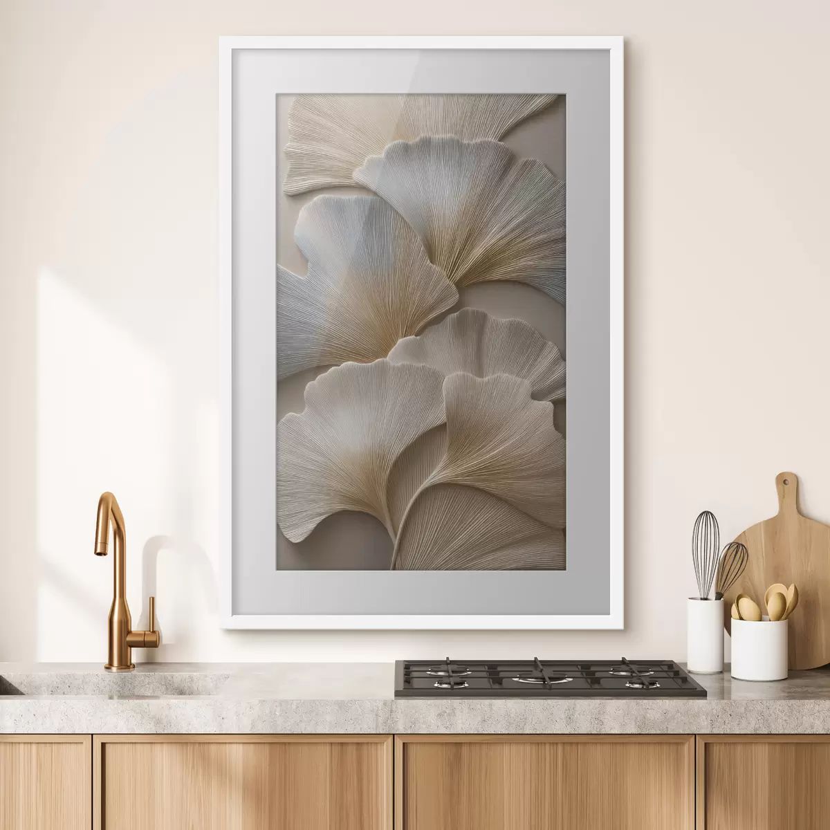 Poster Feuilles aux teintes naturelles avec un effet de relief f49958