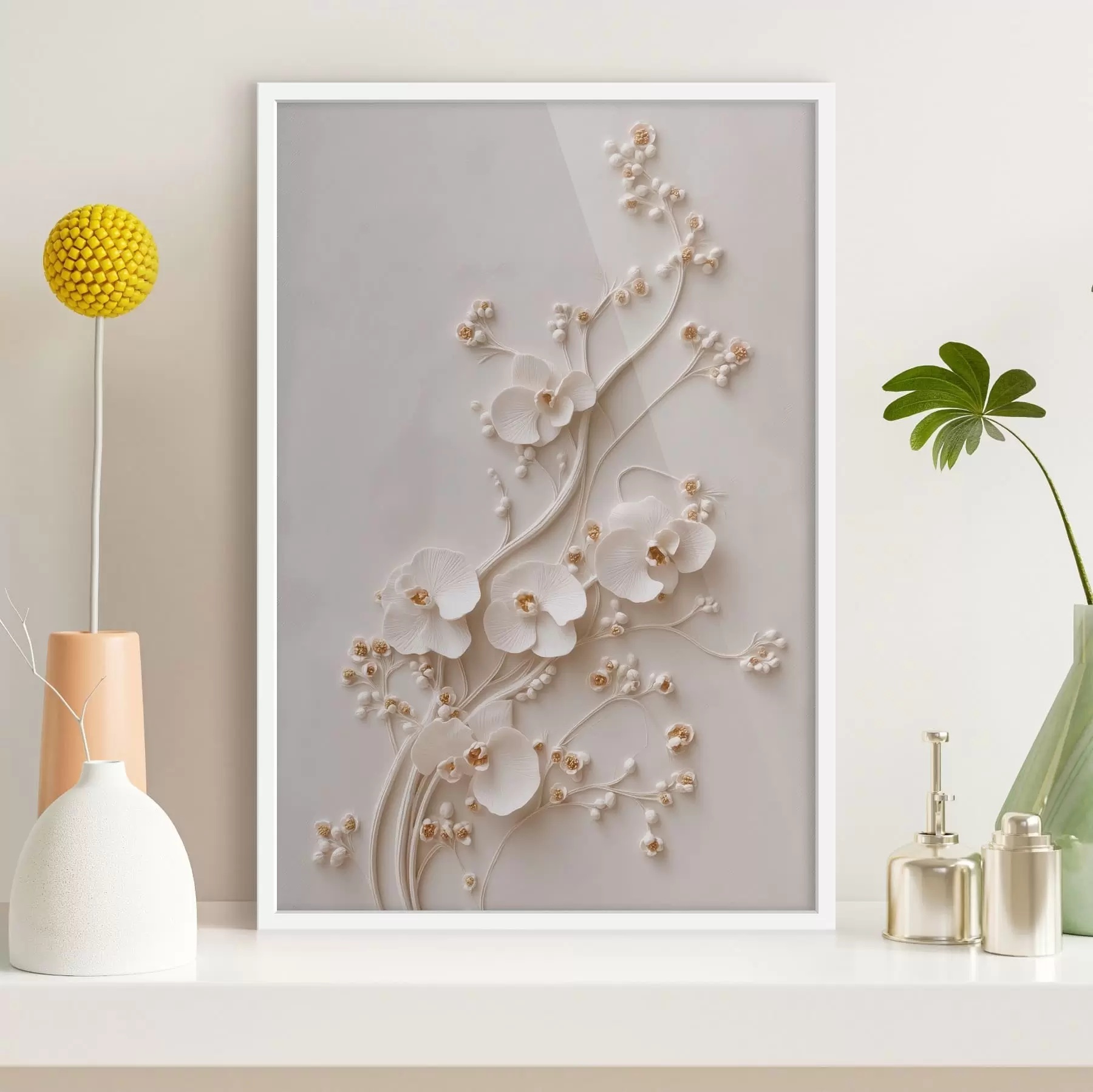 Papier peint De délicates orchidées blanches sur d'élégantes tiges f49959
