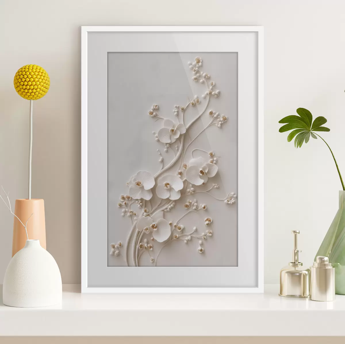 Poster De délicates orchidées blanches sur d'élégantes tiges f49959