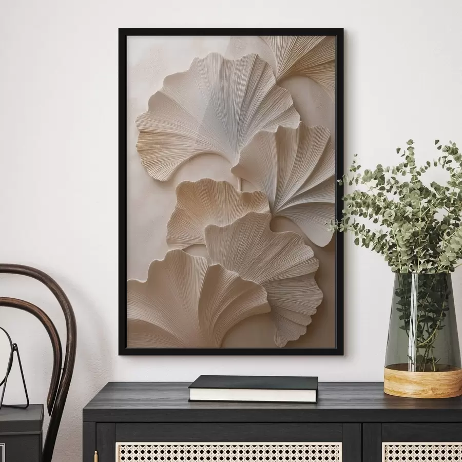 Papier peint Feuilles aux tons neutres et doux, avec un effet de relief f49960