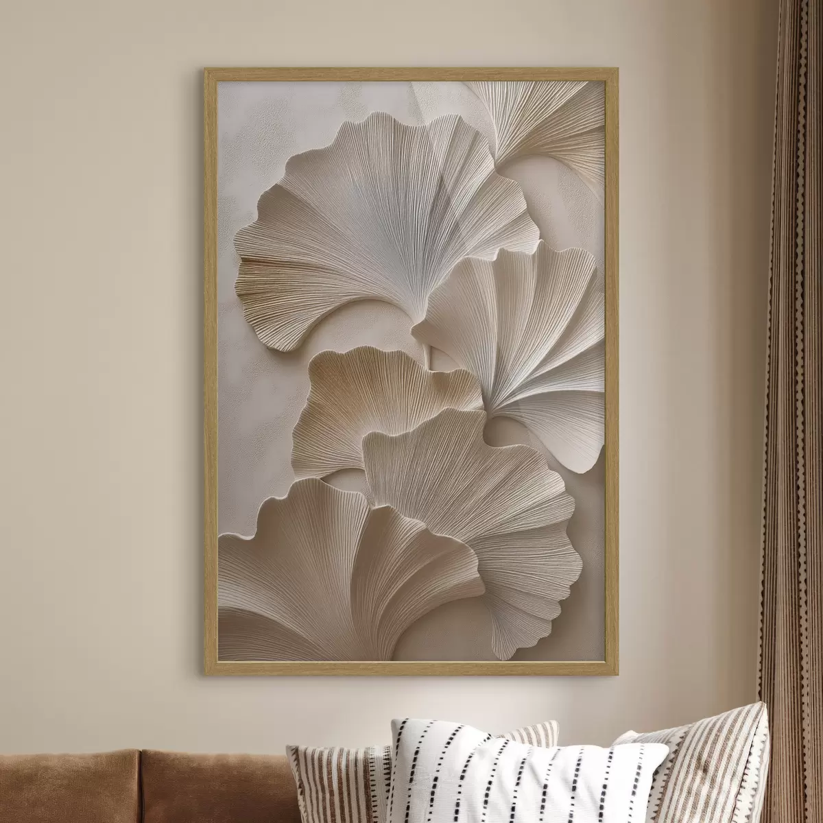 Poster Feuilles aux tons neutres et doux, avec un effet de relief f49960