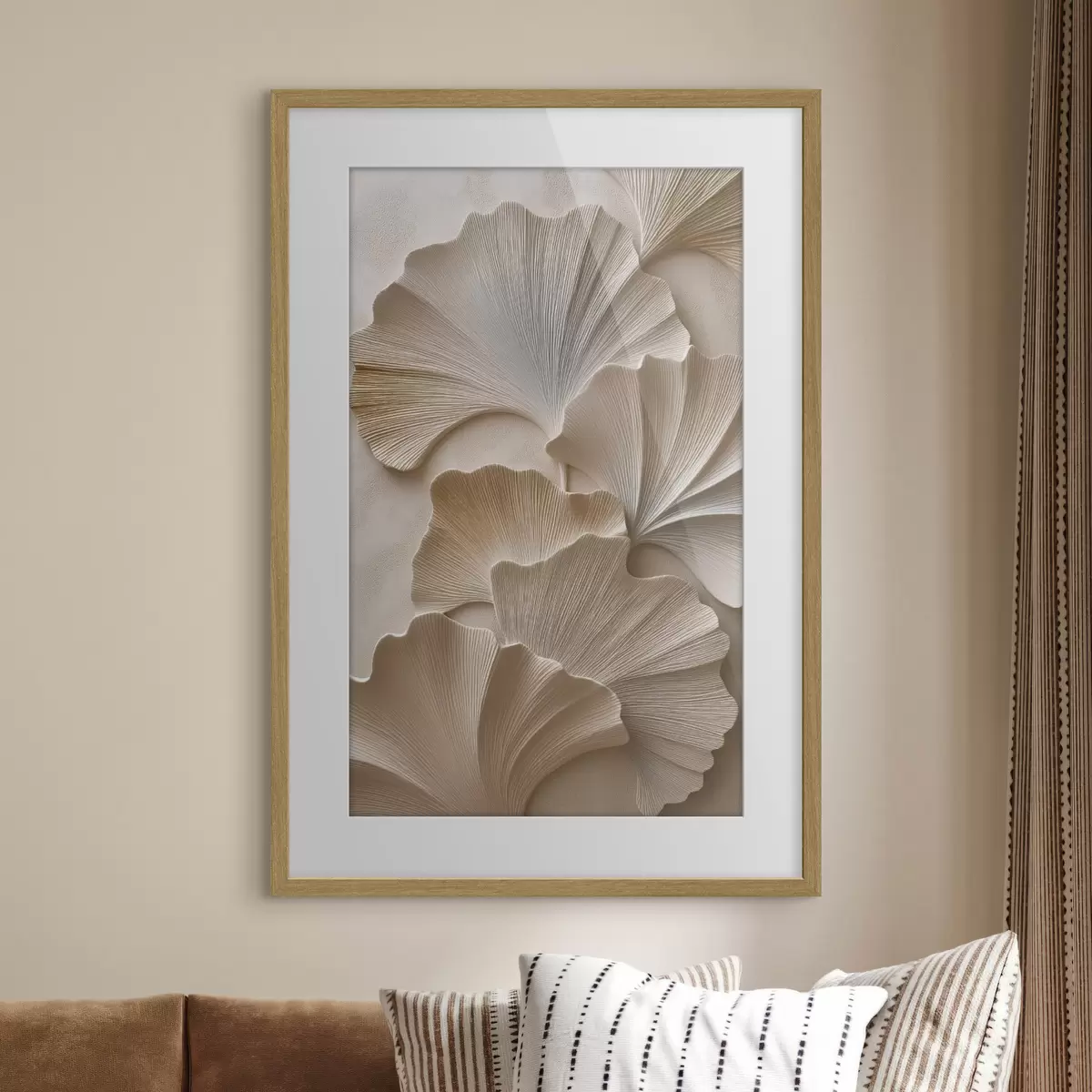 Poster Feuilles aux tons neutres et doux, avec un effet de relief f49960