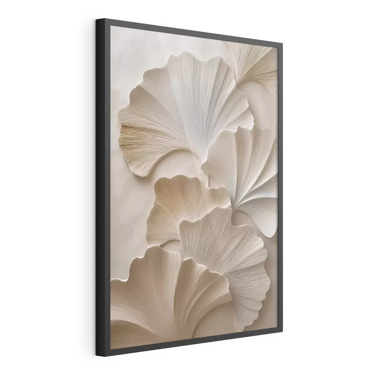 Poster Feuilles aux tons neutres et doux, avec un effet de relief f49960