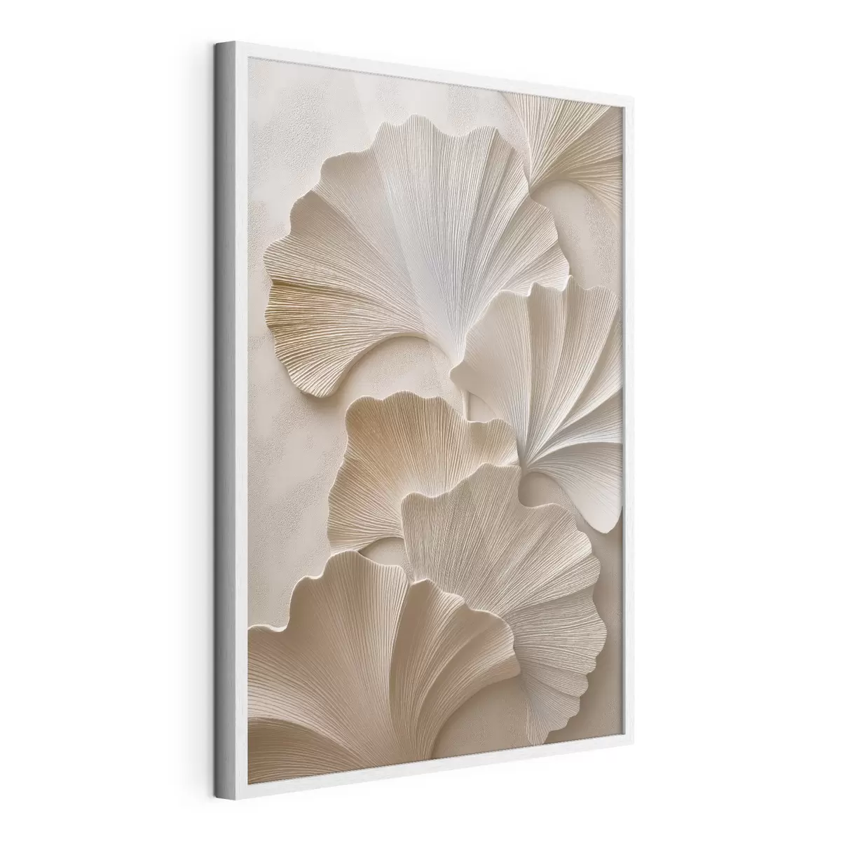 Poster Feuilles aux tons neutres et doux, avec un effet de relief f49960