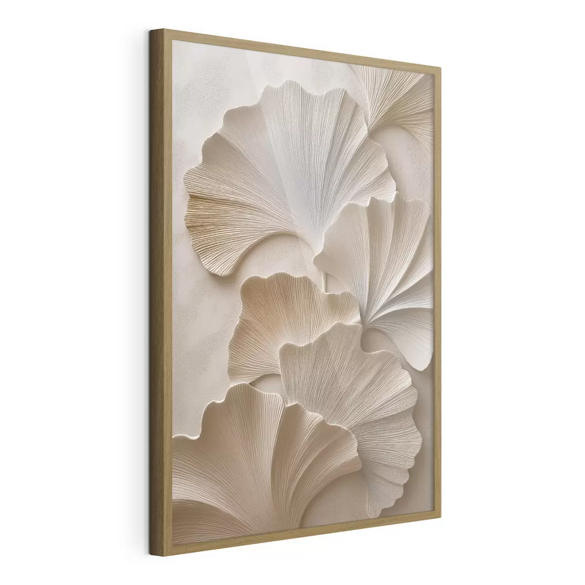 Poster Feuilles aux tons neutres et doux, avec un effet de relief f49960