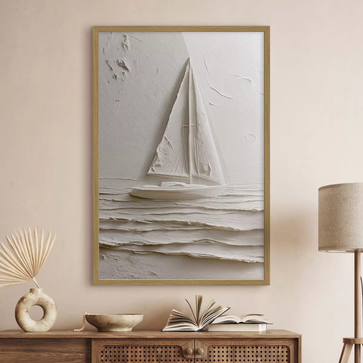 Poster Voilier sur des vagues calmes avec un effet de relief f49964
