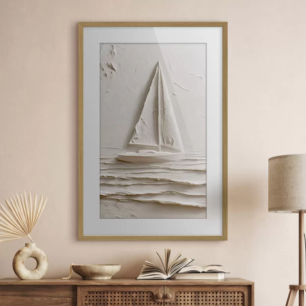 Poster Voilier sur des vagues calmes avec un effet de relief f49964