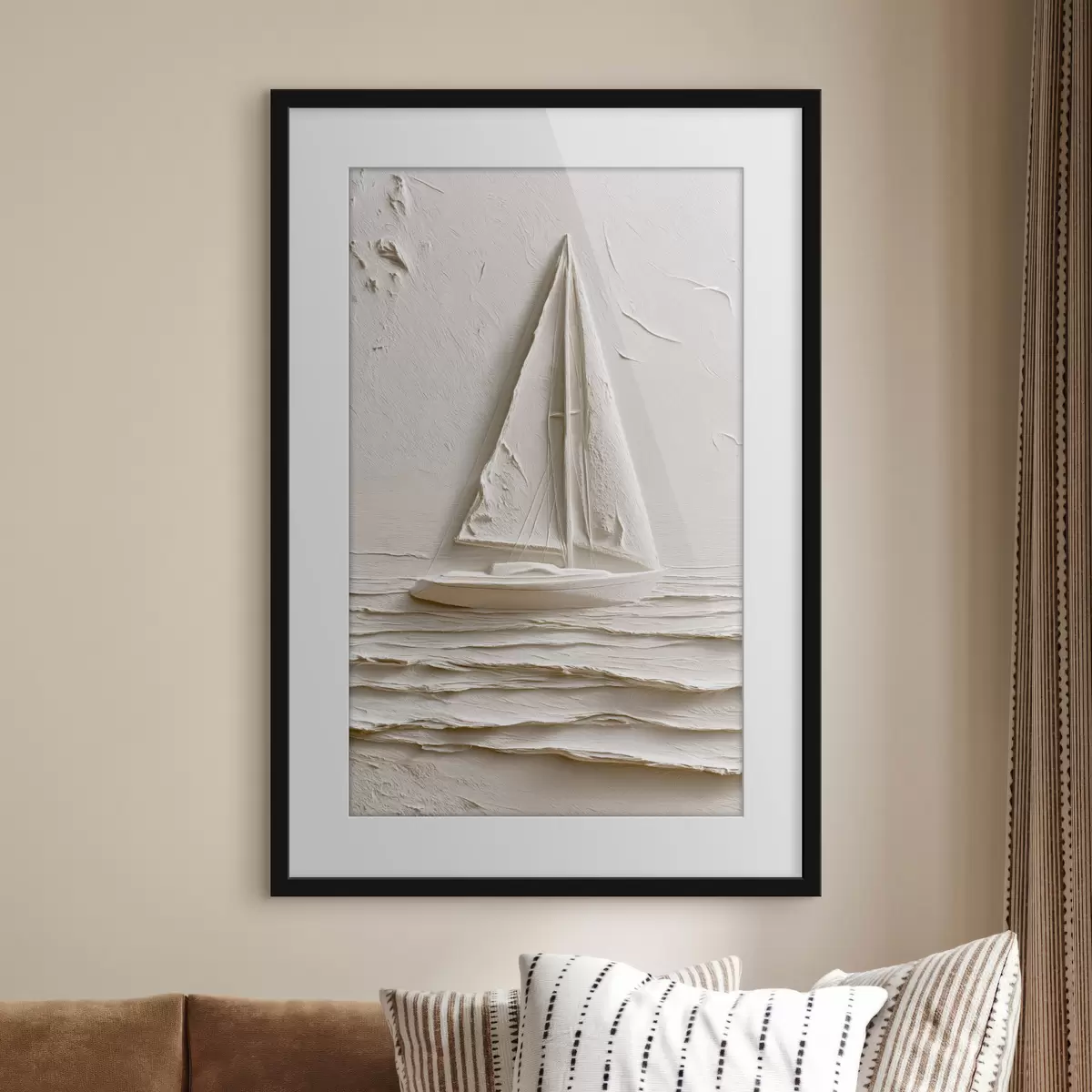 Poster Voilier sur des vagues calmes avec un effet de relief f49964