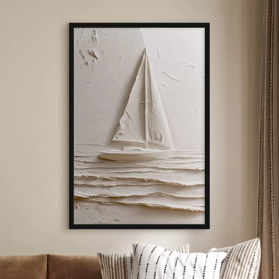 Papier peint Voilier sur des vagues calmes avec un effet de relief f49964