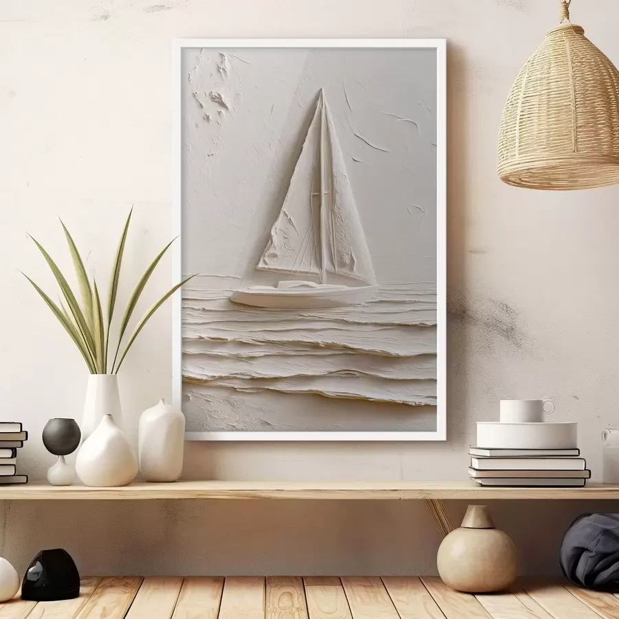 Papier peint Voilier sur des vagues calmes avec un effet de relief f49964