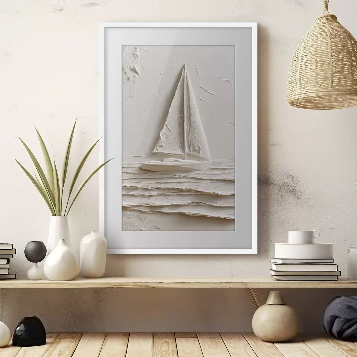 Poster Voilier sur des vagues calmes avec un effet de relief f49964
