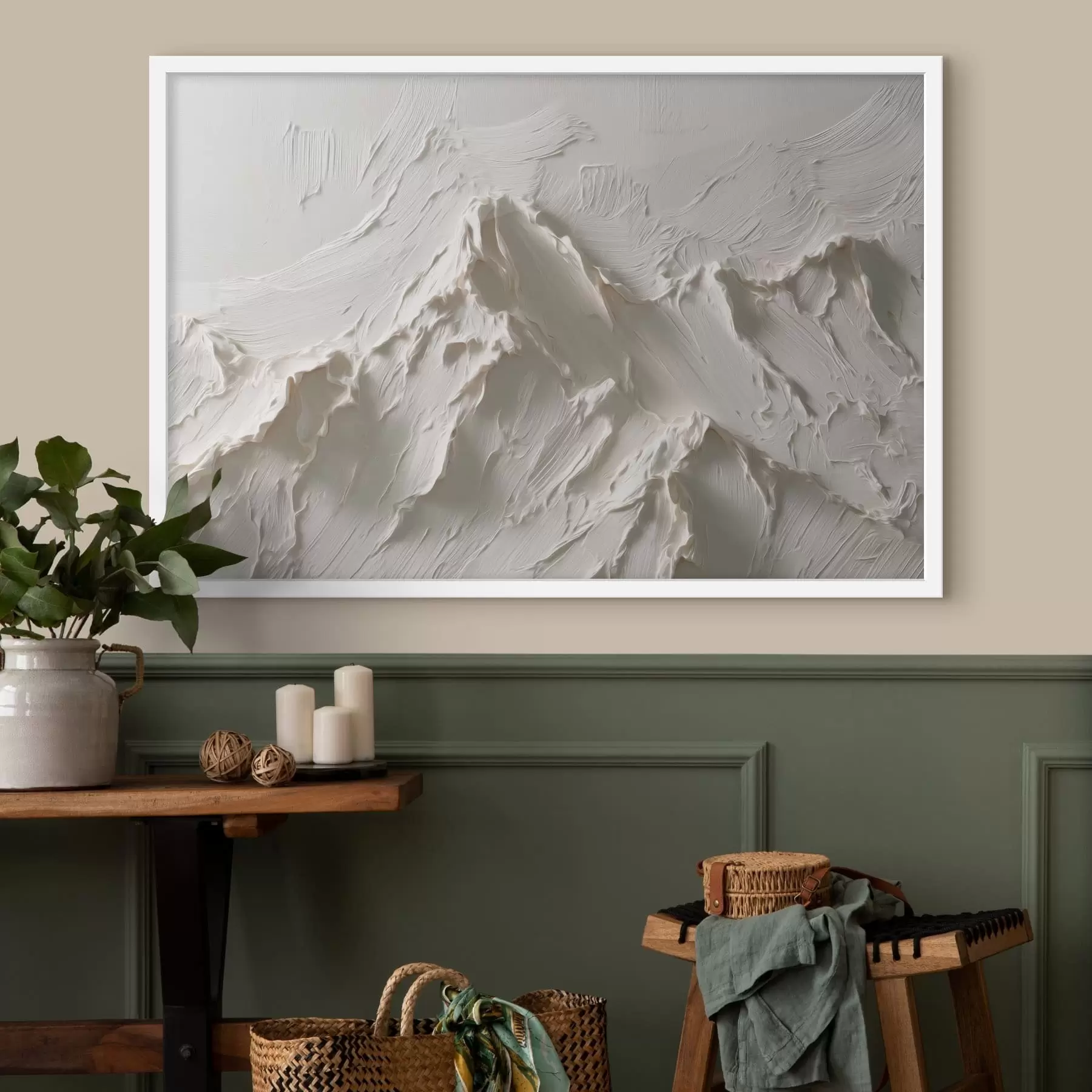 Papier peint Sommets de montagne aux tons clairs avec un effet de relief f49965