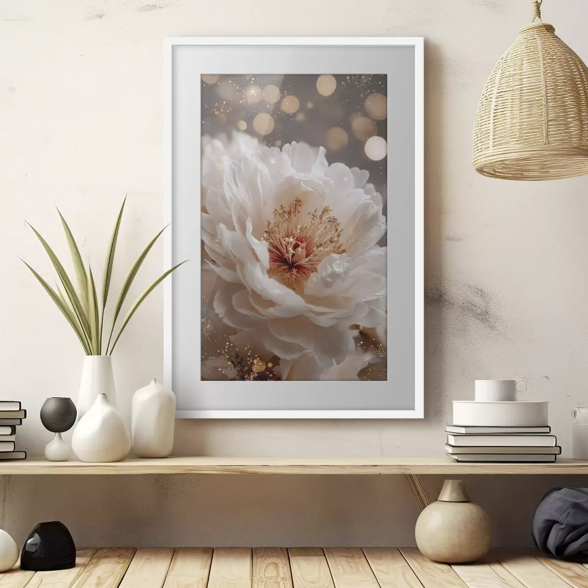 Poster Fleur blanche aux reflets lumineux délicats f49973