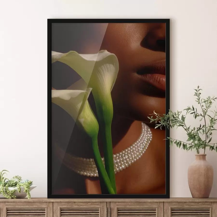 Papier peint Portrait avec des fleurs blanches dans une lumière douce f49980