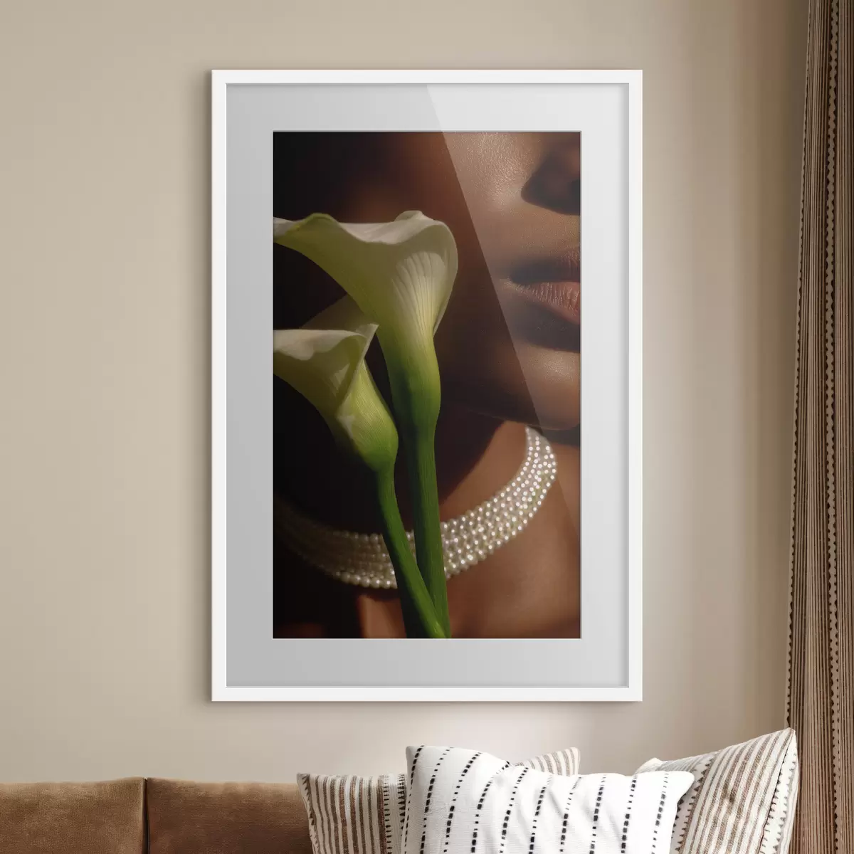 Poster Portrait avec des fleurs blanches dans une lumière douce f49980